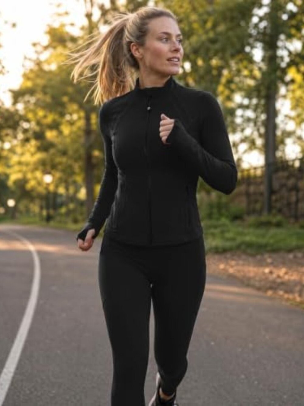 Lightweight Golden Zipper Jacket for Women with Thumb Holes & Pockets - Picture 3 of 6